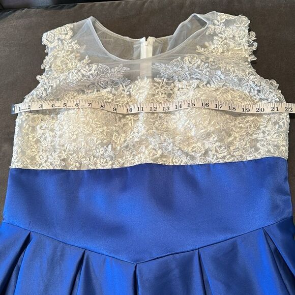 Women’s High Low Blue & White Formal Party Wedding Guest Satin Dress Size XL - Picture 8 of 9